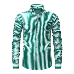 Men's Striped 4-Way Stretch Soft Breathable Fabric Dress Shirt - Casual Slim Fit Longsleeve Button-Down for Daily, Office Wear | Menswear Essential