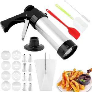 Churro Maker Machine Kit,20- Cookie Press  Kit,with 8 Piping Nozzles,8 Cookies Discs & 2 Brushes,Piping Bag,Cake Spatula,Fill Your Own Churros at -Cookies Churro Maker