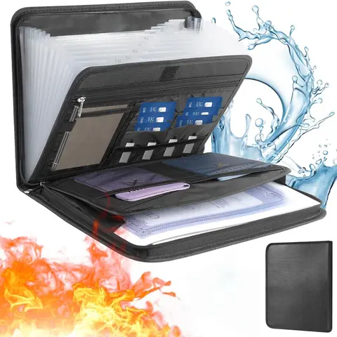 Fireproof & Water-Resistant 13-Pocket File Organizer for Desk, Important Document Folder with 5200°F Fire Safe Rating (Withstands Temperatures Up to 5200℉), Home Supplies Document Storage Solution