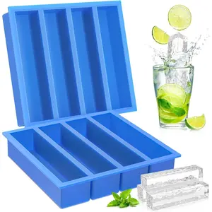 Large Ice Cube Molds, Silicone Ice Cube Trays with Easy Release Ice Cubes for Whiskey, Butter Mold, 2 Blue Sets
