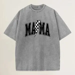 Mama Lightning Bolt Pink Y2K Graphic Tee Vintage Varsity Streetwear Shirt for Women Cool Mom Gift Oversized Casual Aesthetic Top