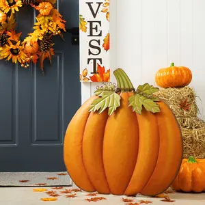 Glitzhome 37.5"H Fall Oversized Metal Pumpkin Yard Stake or Wall Decor or Standing Decor(KD, Three Function)