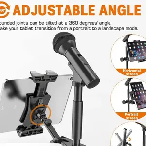 Tablet Holder for Microphone Stand  Mic Music iPad Smartphone Mount Shee Fits Devices from Screen Size 4.7 to 12.9 Inches