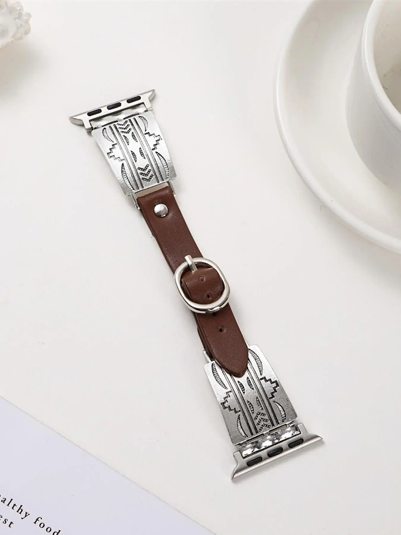 1 antique style synthetic leather watch strap with folding clasp, suitable for Apple's 38mm-49mm series Smart Watch Accessories Smartwatch Strap Smart Watch Straps
