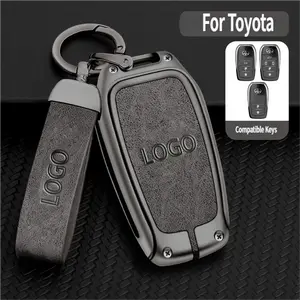 for toyota key case Fob Cover with Leather Zinc Alloy Keychains 2022-2025 Tundra Sequoia Camry Grand Highlander Tacoma Black Remote Tint Car Accessory