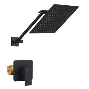 BESy Shower System With Rain Shower Head Wall Mounted Shower Trim Kit, High Pressure Bathroom Rainfall Shower Faucet Fixture Combo Set With Adjustable Extension Shower Arm