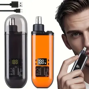 Rechargeable Nose Hair Trimmer,Portable Electric Trimmer,Painless Eyebrow Facial Shaver,LED Display,IPX7 Waterproof Dual Edge Blades,Easy Cleaning,Portable Grooming Tool for Men&Women