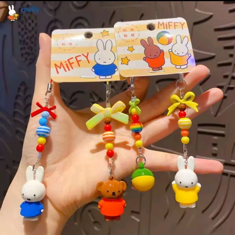 Anime Kawaii Miffyy Boris Keychain Cute Rabbit Beaded Charm Hand Keychain Bag Accessories Daisy Ornament Pendant Fun Girl Gift