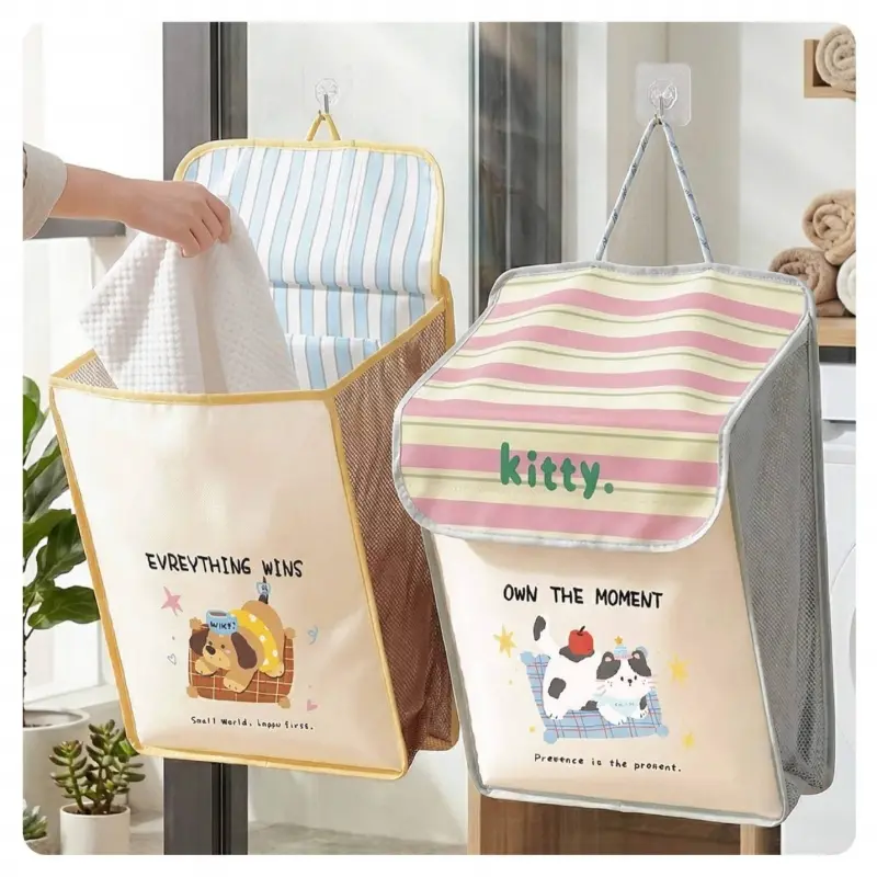 Fabric Rectangular Wall-Mount Laundry Basket - Foldable Hanging Hamper, Removable Machine-Washable Organizer for Bedroom Home Use