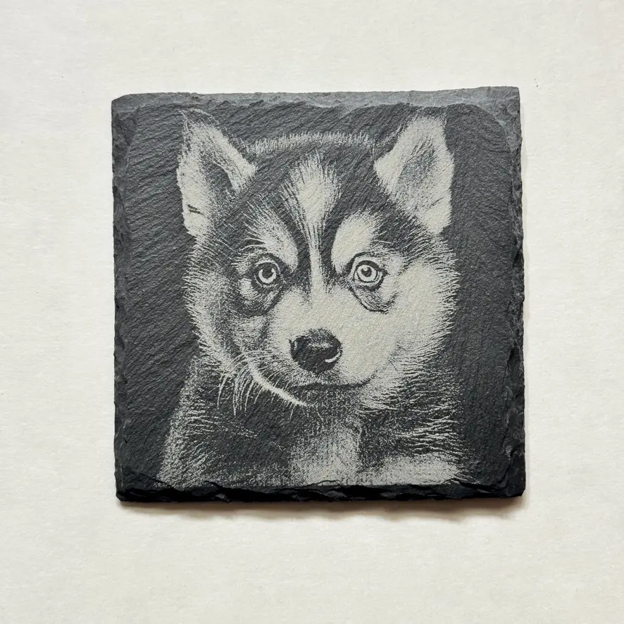 Husky Puppy Engraved Slate Coaster