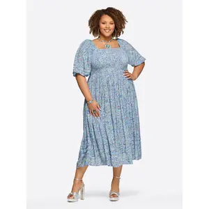 Simona Dress in Decorative Blossoms - Casual Women's Viscose Dress with Short Sleeves, Pockets, and Comfortable Fit