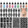 Temporary Tattoo Kit, 10 Bottles Colors Temporary Tattoo Ink, 8 Gloves Stencils, 86 Fun Stencils (Different Sizes) - For Kids, Adults or Beginners: Body or Hand Painting, Art Doing, Party Fun etc