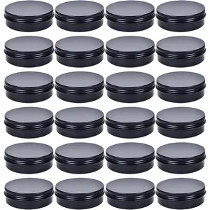 TMO 4 oz. Aluminum Tins Container 24 Pack Round Screw Lid Containers Jars Metal Storage Tin Jars Aluminum Tin Cans Food Tins Travel Tins,Black