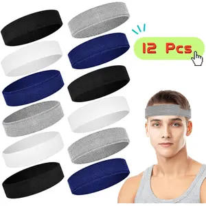 Set of 12 Athletic Headbands Suitable for Both Men And Women, Designed to Absorb Sweat During Activities Like Tennis, Basketball, Running, And Gym Workouts