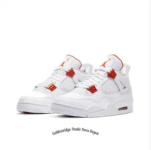 Visible Air Cushion Mid-Top Competition Basketball Sneakers, Solid White Perforated Full-Grain Leather With Burnt Orange Hardware Trim, Layered High-Traction Dual-Tone Rubber Outsole Indoor Court Sports Footwear