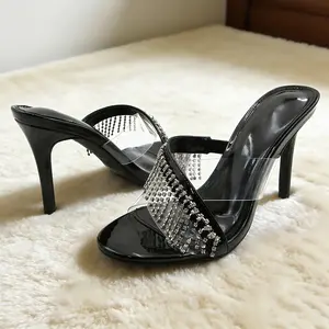 Womens Rhinestone Sandals Open Toe Stiletto Heel Fashion Refined Heel Shape Elegant Evening Shoes Suitable for Summer Events and Casual Outings