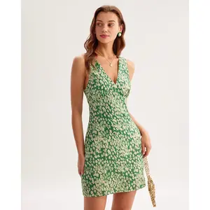 Green Floral Sleeveless Mini Dress