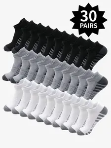 30/15 Pairs Double Men's Striped Ankle Socks, Sporty Comfortable Breathable Minimalist Socks for Everyday Wear, Men's Sock Sets, Multi-Pair Sock Packs for Spring, All Season Socks