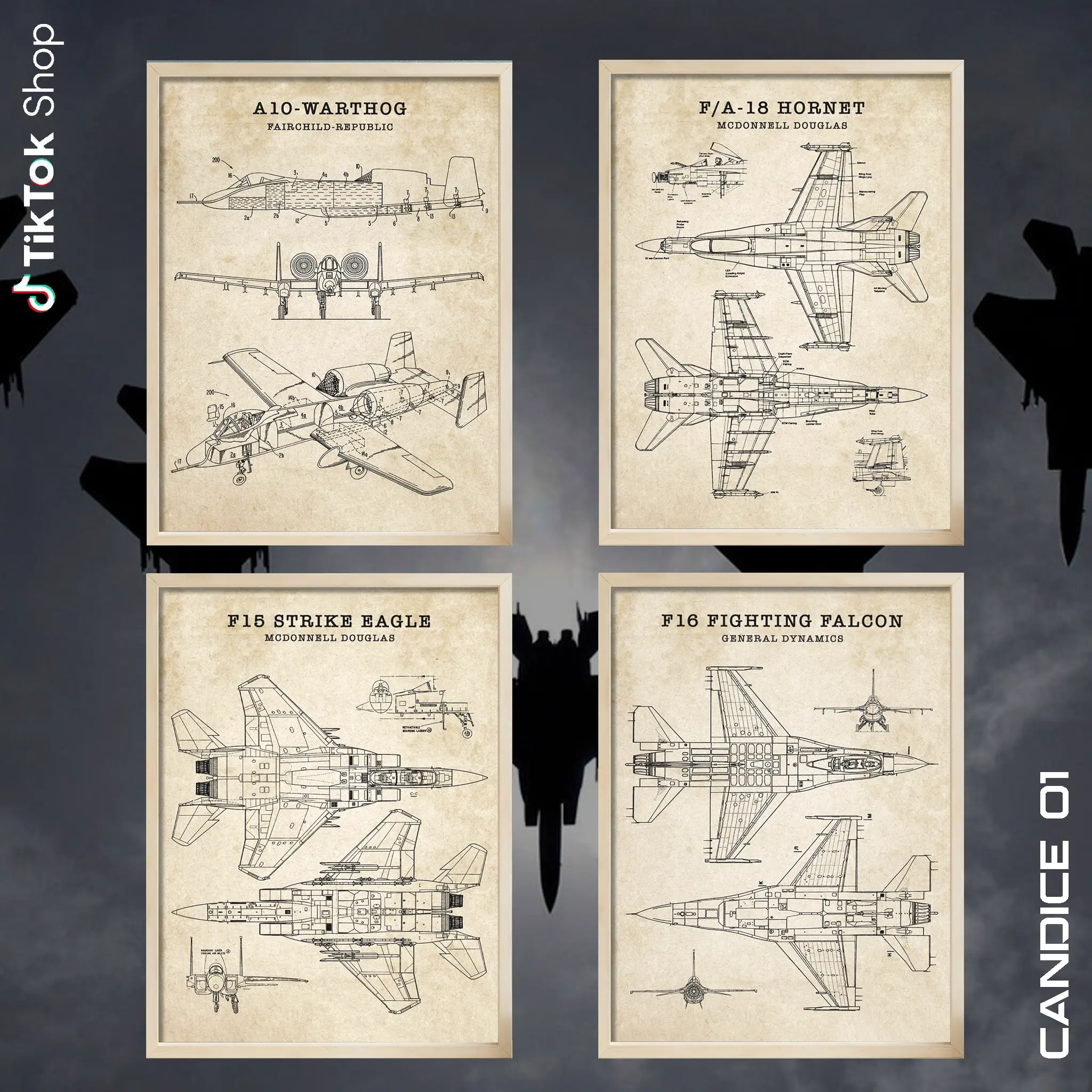 Unframed A-10 Warthog US Military Fighter Jet Artistic Blueprint Paper Art Print - 11x17, 18x24, 20x30 Multi-Size Home Supplies Wall Decor, Vintage Gift for Aviation Enthusiasts with Vivid Colors, Unframed Art Print