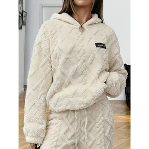 Women's Basic Long Sleeve Nylon Hooded Sweatshirt - Plain, Loose Fit, Velvet-Lined, Autumn-Winter Warm Casual Hoodie Jacket for Home & Outdoor Wear