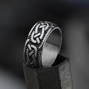 GTHIC Retro Celtic Knots Stainless Steel Viking Ring Norse Accessories for Daily Wear