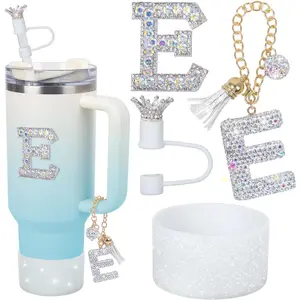 Silicone Letter Charms for Cup Handle, Silicone Boot Accessories for 30oz 40oz Cups, Crown Straw Cover Topper & Diamond Sticker