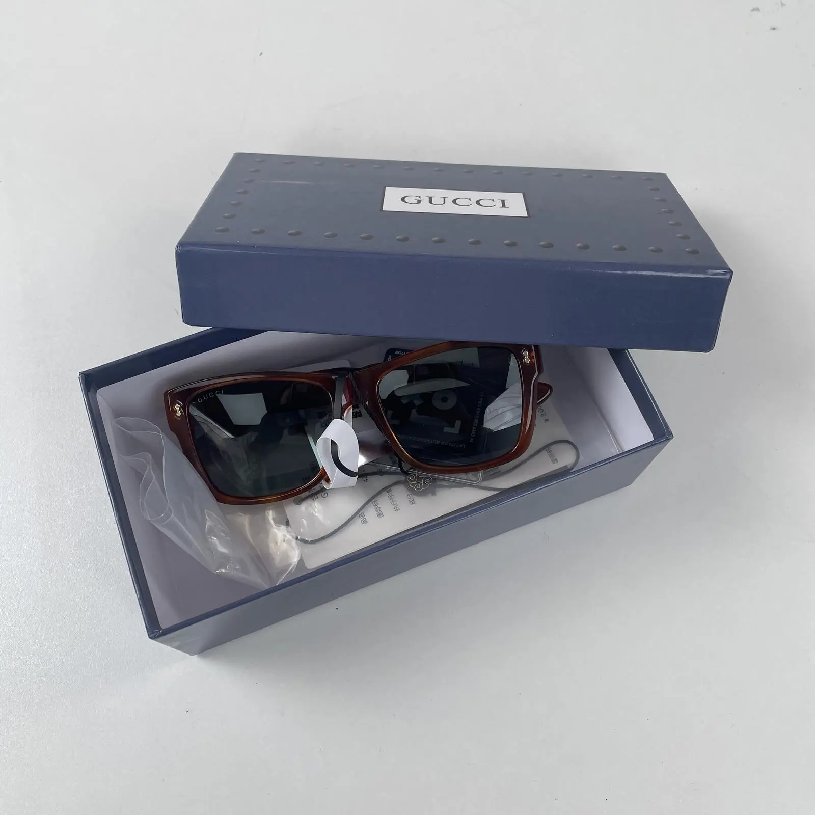 Pre-owned Gucci Havana‑Tortoiseshell Square‑Frame Sunglasses