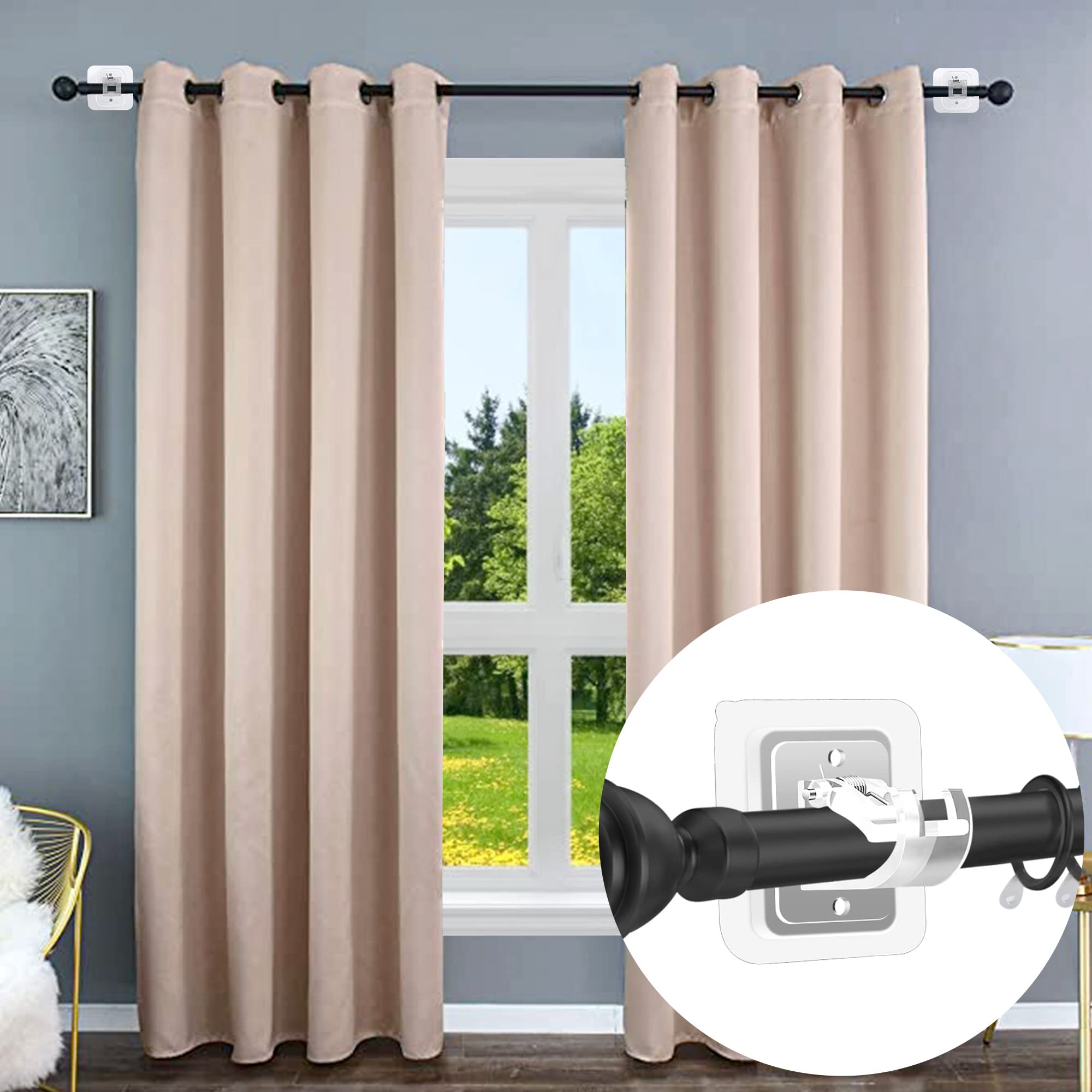 8-Pack Self-Adhesive Curtain Rod Holders – No-Drill Adjustable Transparent Brackets for Bathroom, Kitchen, and Home