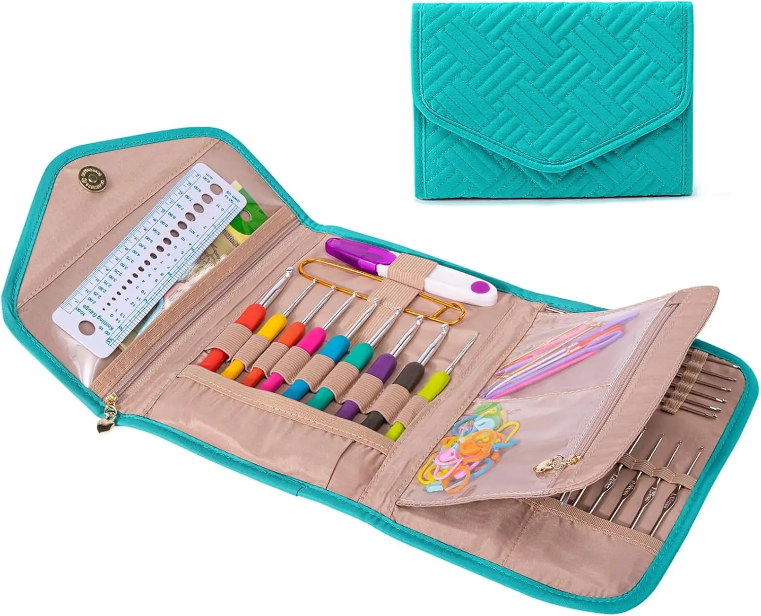 Crochet Hook Case - Foldable Organizer for Knitting & Crochet Supplies - Knitting Accessories Gift