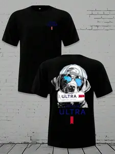 Michelob Ultra Cool Dog Men's Loose Fit T-Shirt, 180g Soft Cotton Short Sleeve Crewneck Tee, Casual Graphic Shirt with Sunglasses & Cap Design, Everyday Comfort Top  Vintage  Retro  Y2k