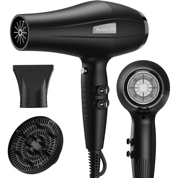 ANNLARY Ionic Hair Dryer with Diffuser, Blow Dryer, Professional 1875W Powerful AC Motor Hairdryer with 8.2Ft Cord for Women & Men, Fast-Drying Blow Dryer with Nozzle for Home, Salon