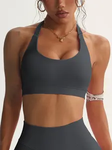 Women's Seamless Backless Halter Sports Bra, Breathable Fabric, Comfortable Gym & Workout Wear, Fashion Design for All Activities, Yoga Bra