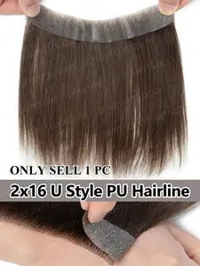 2x16cm U-Shaped Forehead Hairline Extension, Compact Size 100% Human Hair Invisible Hairpiece, Natural Looking Hair Replacement Headpiece