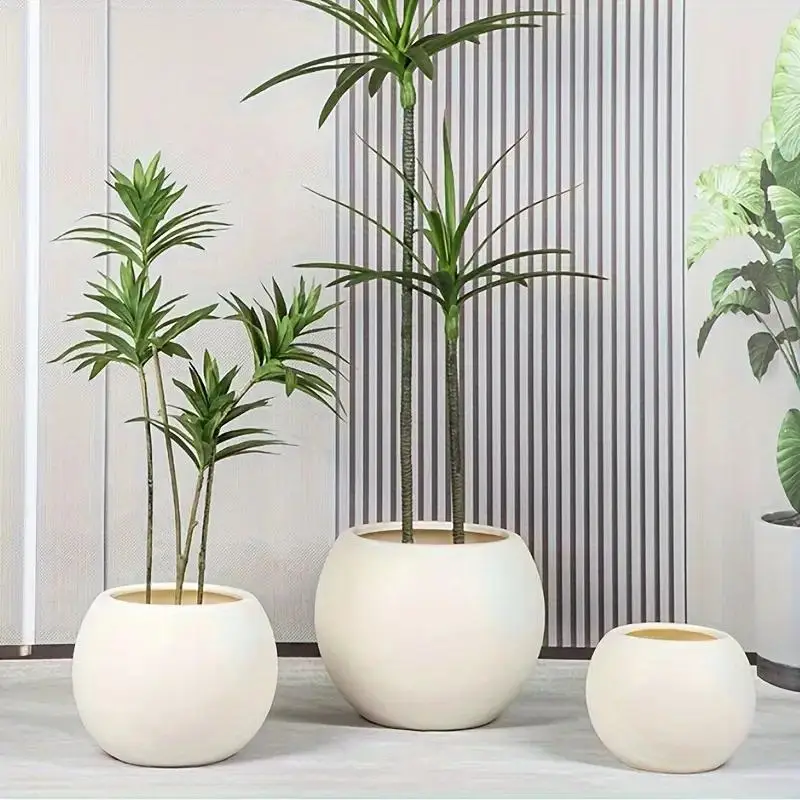 Round Plastic Flower Pot, Modern Plant Pot for Indoor and Outdoor Use, Spherical Faux Rock Plant Pot for Artificial Plant Decor