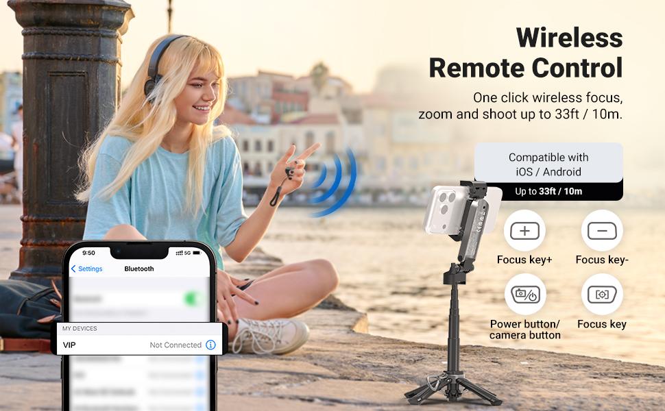NEEWER Mini Phone Selfie Stick Tripod  with Bluetooth Remote, Pocket Size Portable Travel Stand, Focus & Zoom Control, 360° Rotation, for iPhone Android, Ideal for Vlogging, Travel, Live Streaming, Gift for Mother/Girls/Friends