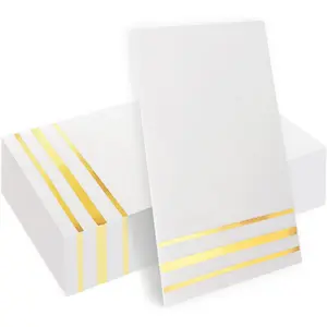 Tissues & Napkins Napkins Disposable Paper Napkins 50 Pack Paper Hand Towels Absorbent Dinner Napkins White and Gold Napkins Guest Towels Tissue Party Napkins for Bathroom Dinner Wedding Kitchen Party Event Decorative Cutlery Tableware