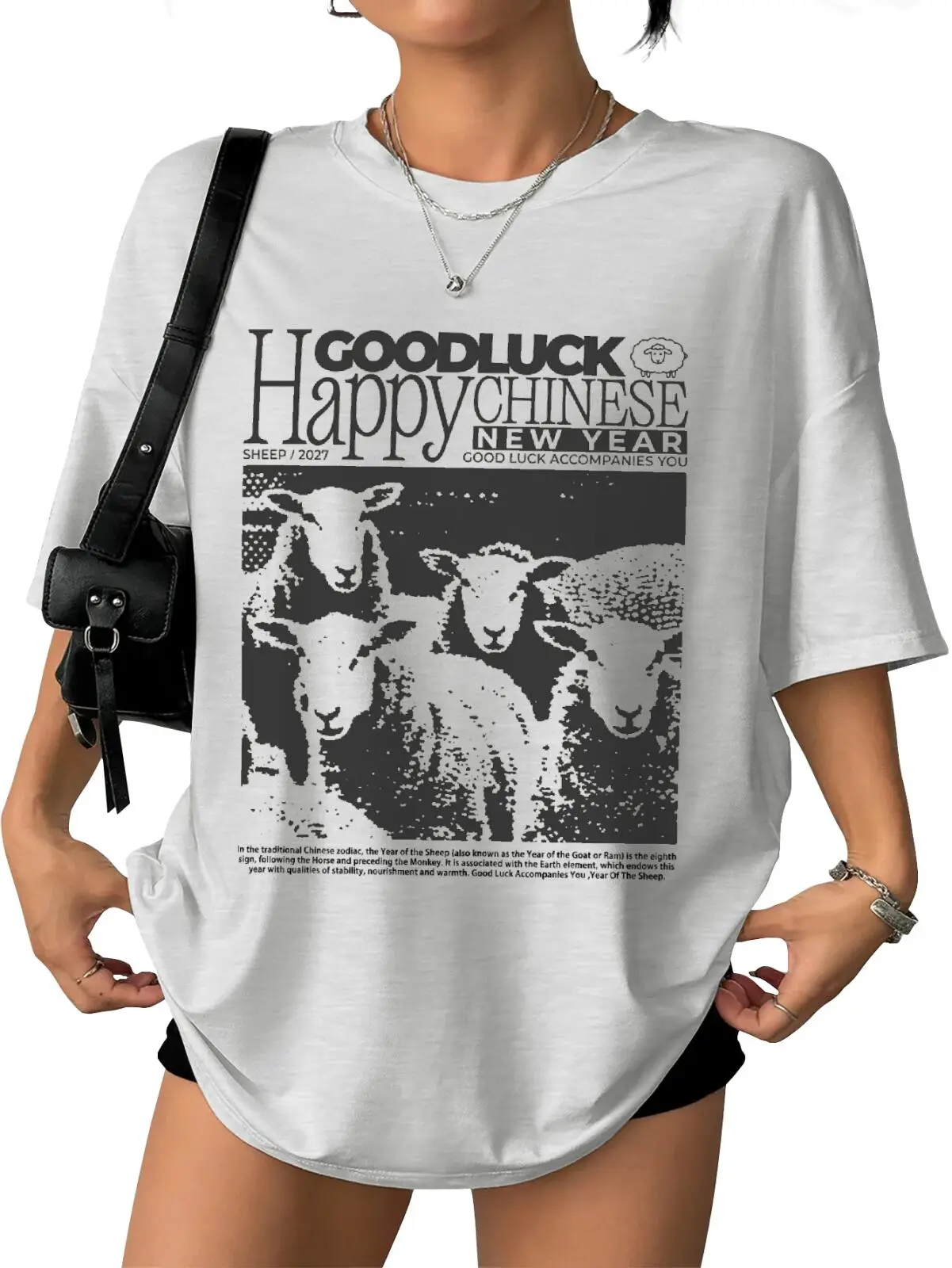 Year of the Sheep Graphic T Shirt, Vintage Sheep Print Tee, Chinese New Year Inspired Unisex Casual Streetwear Shirt