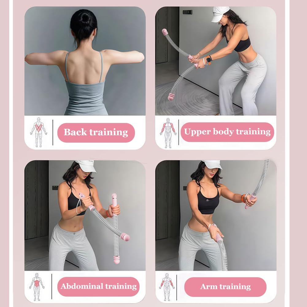 Portable Ropeless Battle Ropes, Adjustable Weights Cordless Battle Ropes for Home Gym with Storage Bag, Weighted Exercise Equipment for Low-Impact Workout, Strength & HIIT, for Men & Women (Pink)