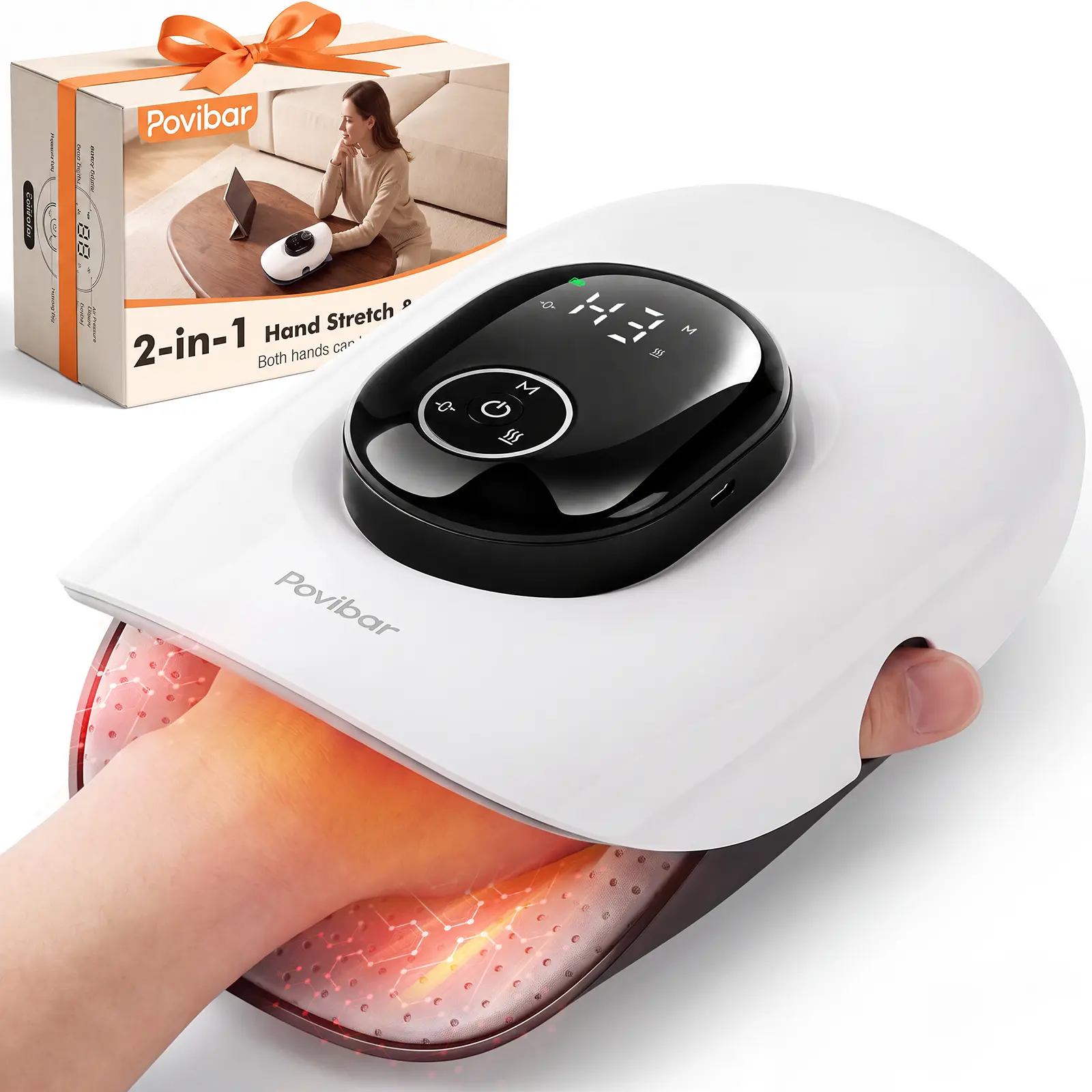 Hand Massager with Heat and Compression, Knuckle Stretching for Home | Smart Carpal Tunnel Massager with 3 Heat Levels, 4 Massage Modes, 5 Pressure Levels, Wrist Massager Gift for Women Men