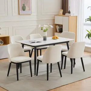 4/6 Pcs Upholstered Dining Chairs, Linen Fabric Kitchen Chairs with Thick Padded Cushion and Curved Backrest, Wood Legs for Dining Room, Cafe and Restaurant, Beige/Brown
