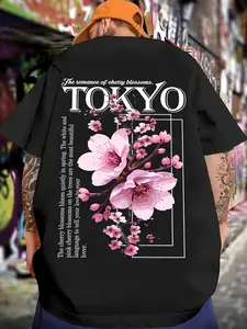 Men's Cherry Blossom Pattern Printed T-Shirt
