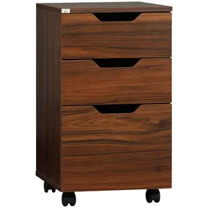 3 Drawer Office Storage Cabinet, Under Desk Cabinet with Wheels, Stay Neat & Organized, Easy Mobility, Brown Wood Grain