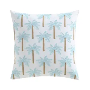 Boracay Stripe Crewel Palm Tree Pillow