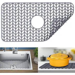 Silicone Sink Protector Mat for Kitchen Sink Bottom, Multiple Sizes 12"-30" for Farmhouse Stainless Steel Porcelain Sink (26"x 14" Center Gray)