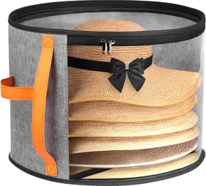 Women's Oversized Clear Plastic Hat Storage Box - Cowboy Hat Organizer with Carrying Handles, Lightweight, Felt-Lined, Linen Accents, Window, Grey