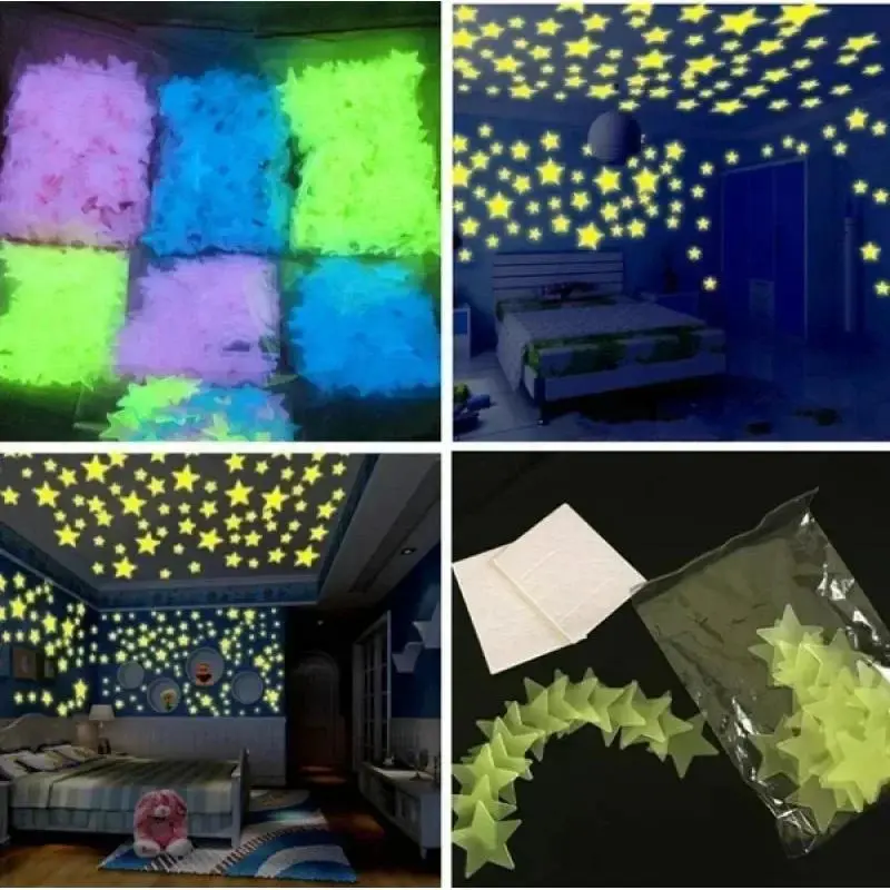 50-100Pcs Glow In The Dark Stars Wall Stickers Luminous 3D Fluorescent Adhesive Decoration For Home Baby Kids Bedroom Ceiling