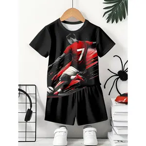 Boys' Set Brave Goal 3D Printed Summer Round Neck T-shirt and Shorts Set, Casual Lightweight Comfortable Top, 3D Printed, Perfect for Outdoor Sports, Suitable as a Gift, Perfect for Outdoor