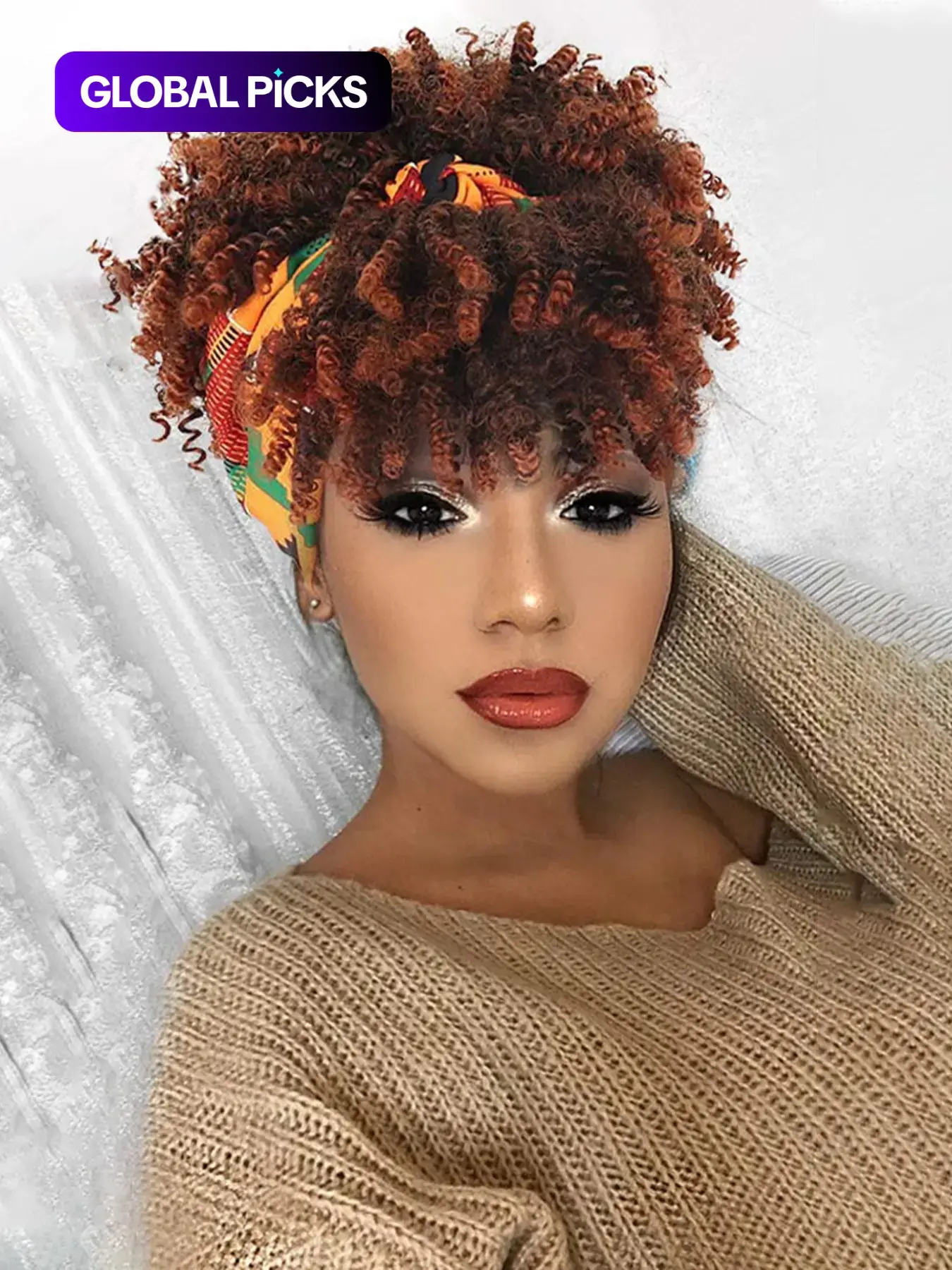 Women's 8 inch Afro Kinky Coily Textured Wigs with Headband, Natural Fluffy Curly Soft Synthetic Hair Wigs, Synthetic Full Machine Glueless Wig for Party, Cosplay, Photo Shoots, Synthetic Material Wigs, No Glue Wig, Headband Style Wig