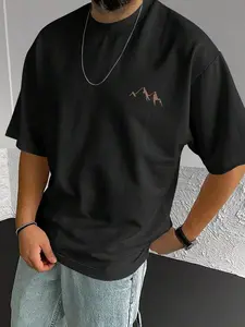 Men's Minimalist Mountain Silhouette Graphic Round Neck Short Sleeve T-Shirt, Black, Summer