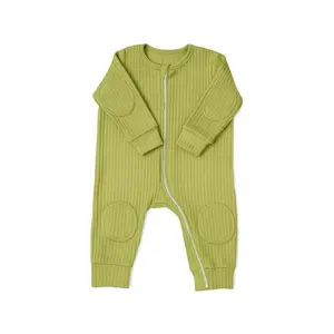 NurtureNauts Baby Romper Onesie – 100% Cotton, Double Zipper, Padded Knees & Elbows for Safety (Pastel Green, 12–18M)